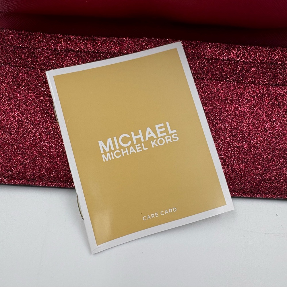 NWT Michael Kors Flat Wallet Cranberry Leather Glitter‎ - Picture 8 of 8